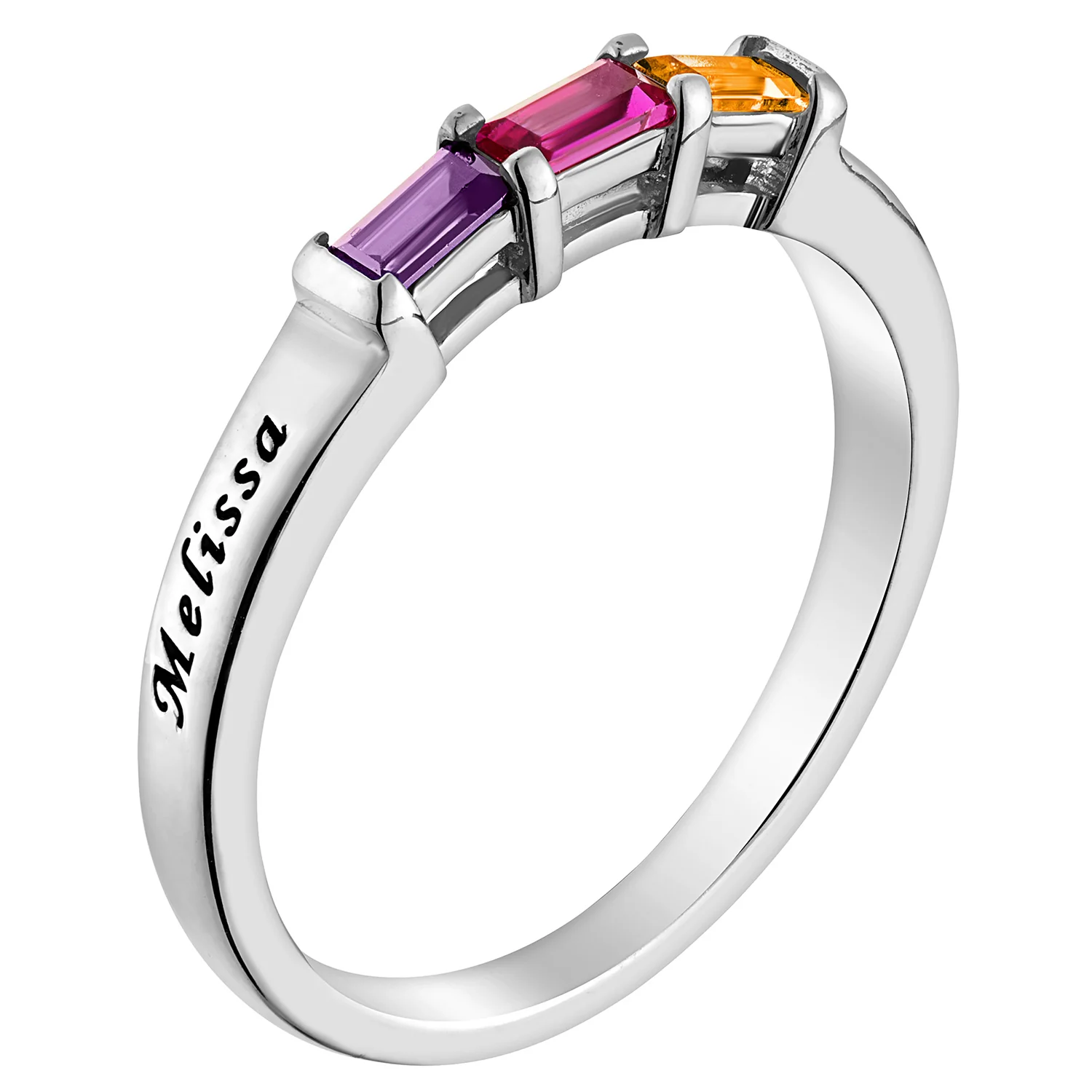 Sterling Silver Daughter's Baguette Birthstone Ring - Image 3