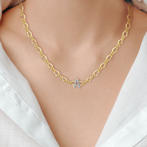 Sterling Silver Diamond Accent Initial Fancy Chain Necklace - Image 3