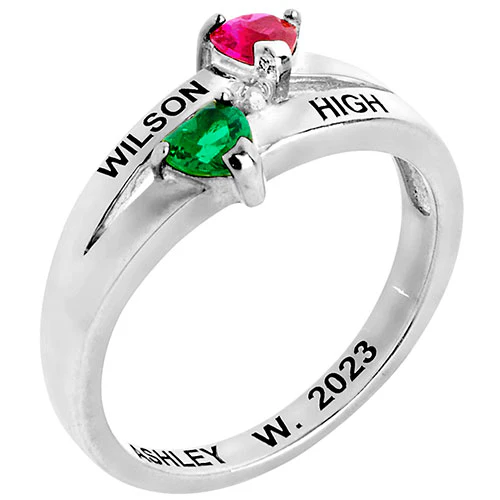 Sterling Silver Double Birthstone Heart Diamond Accent Class Ring - Image 2