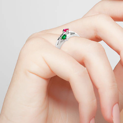 Sterling Silver Double Birthstone Heart Diamond Accent Class Ring - Image 3