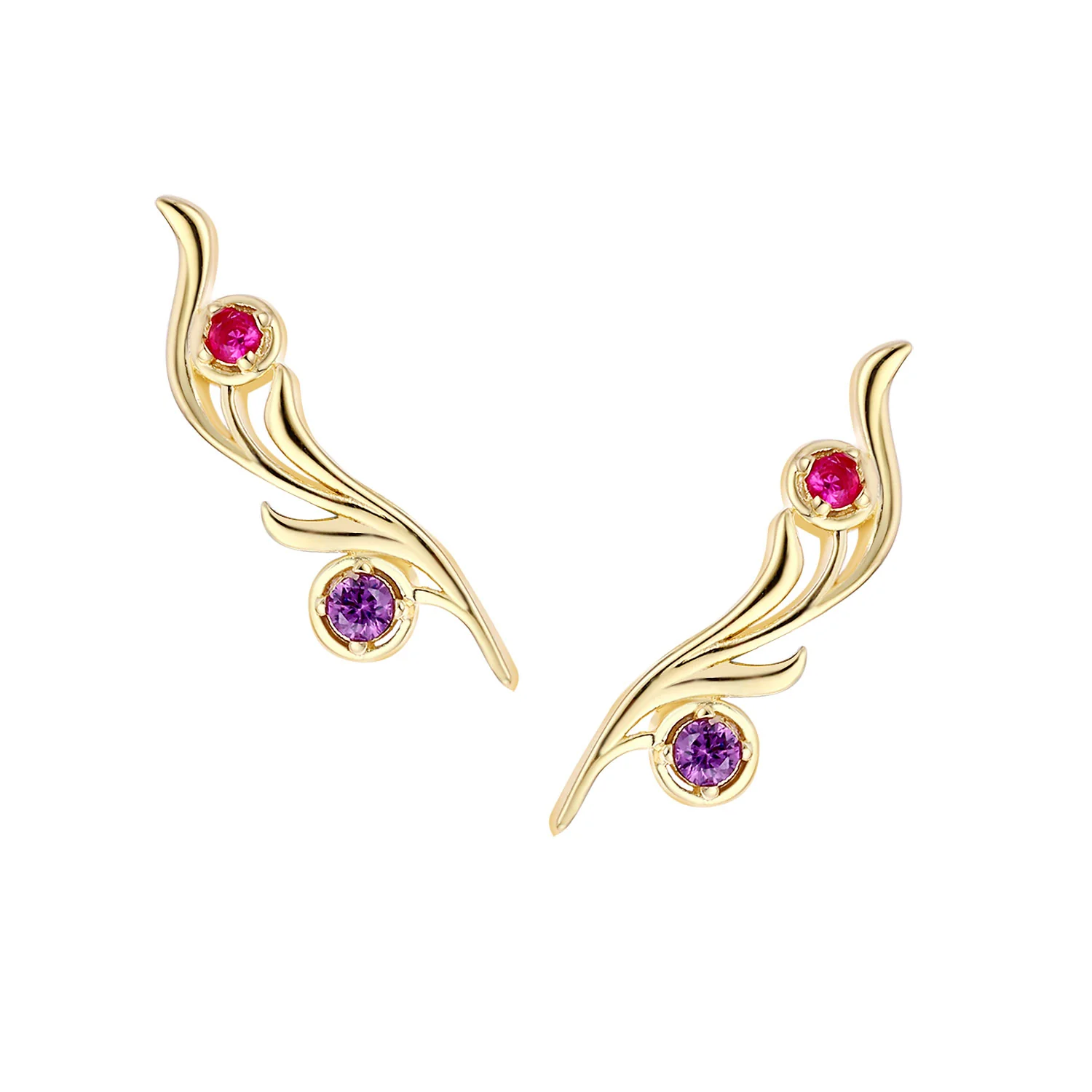 Sterling Silver Double Birthstone Vine Crawler Earrings - Image 4