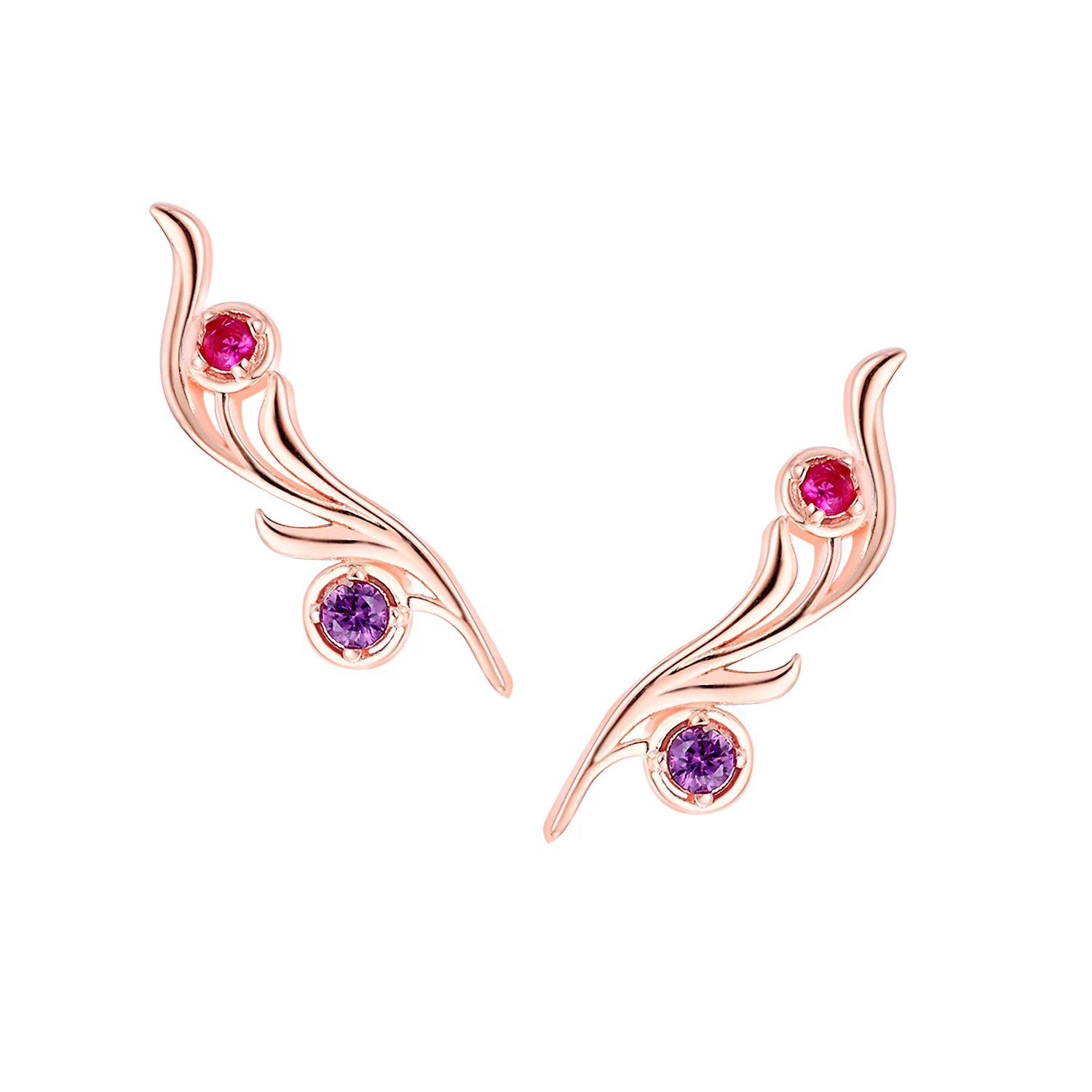 Sterling Silver Double Birthstone Vine Crawler Earrings - Image 5