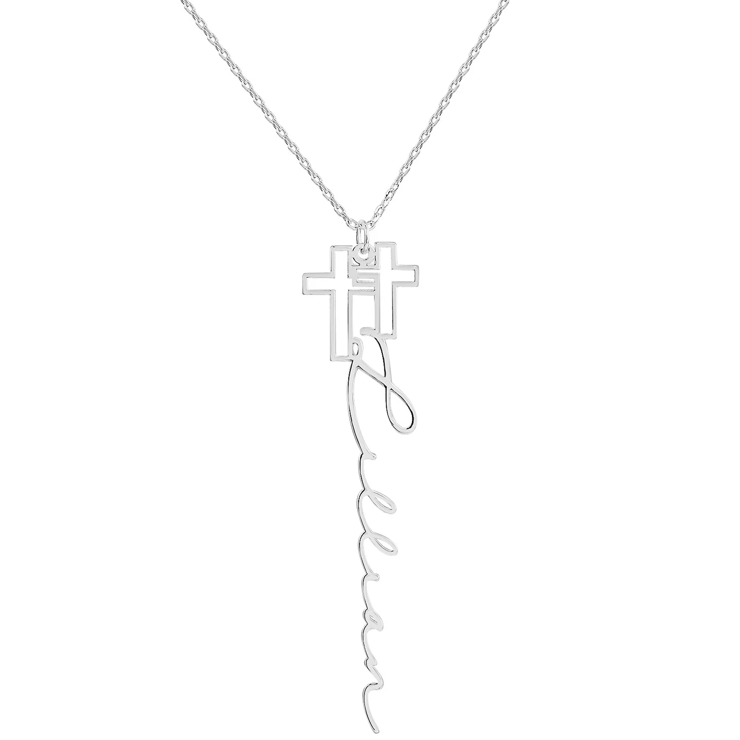 Sterling Silver Double Cross Vertical Name Necklace - Image 2