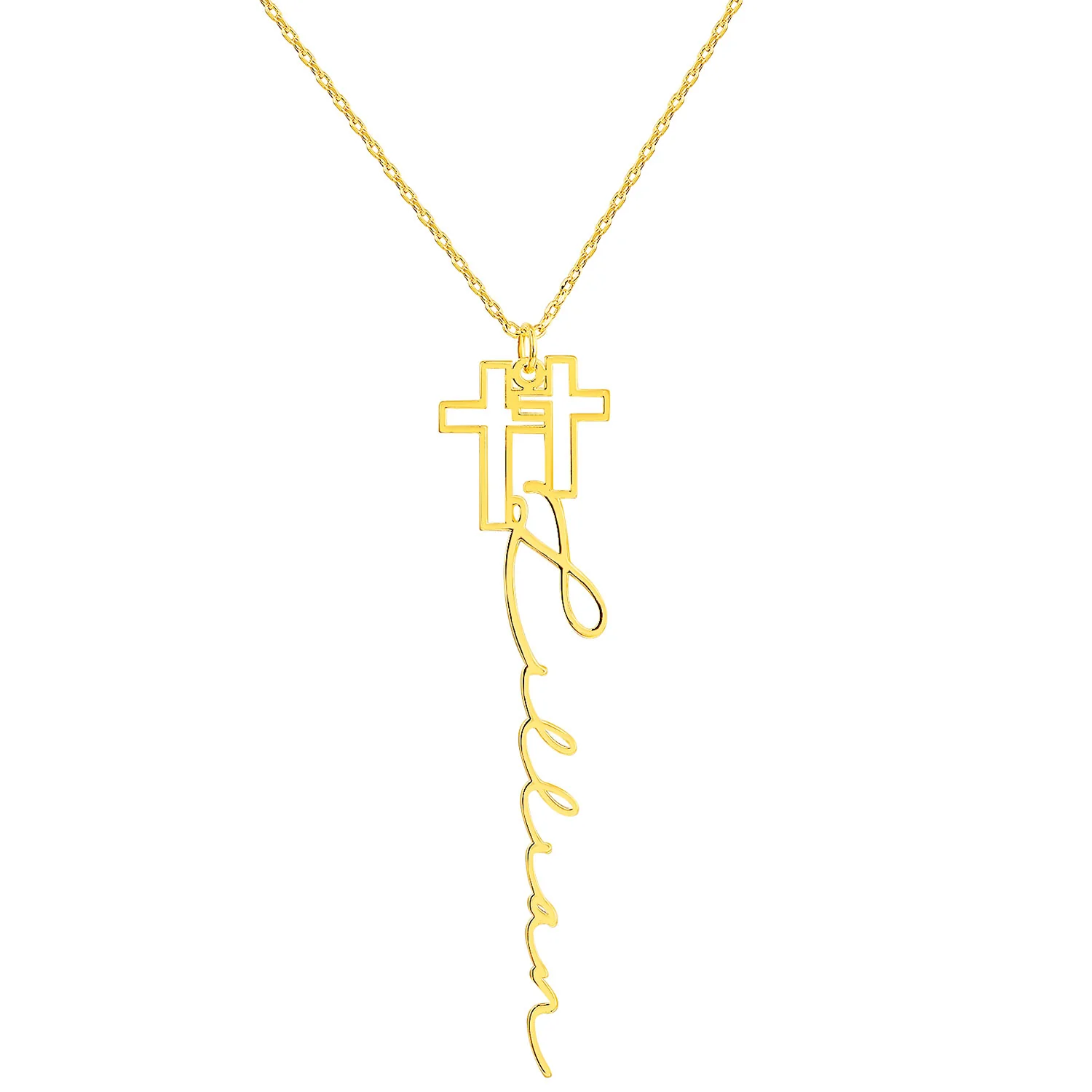 Sterling Silver Double Cross Vertical Name Necklace - Image 4