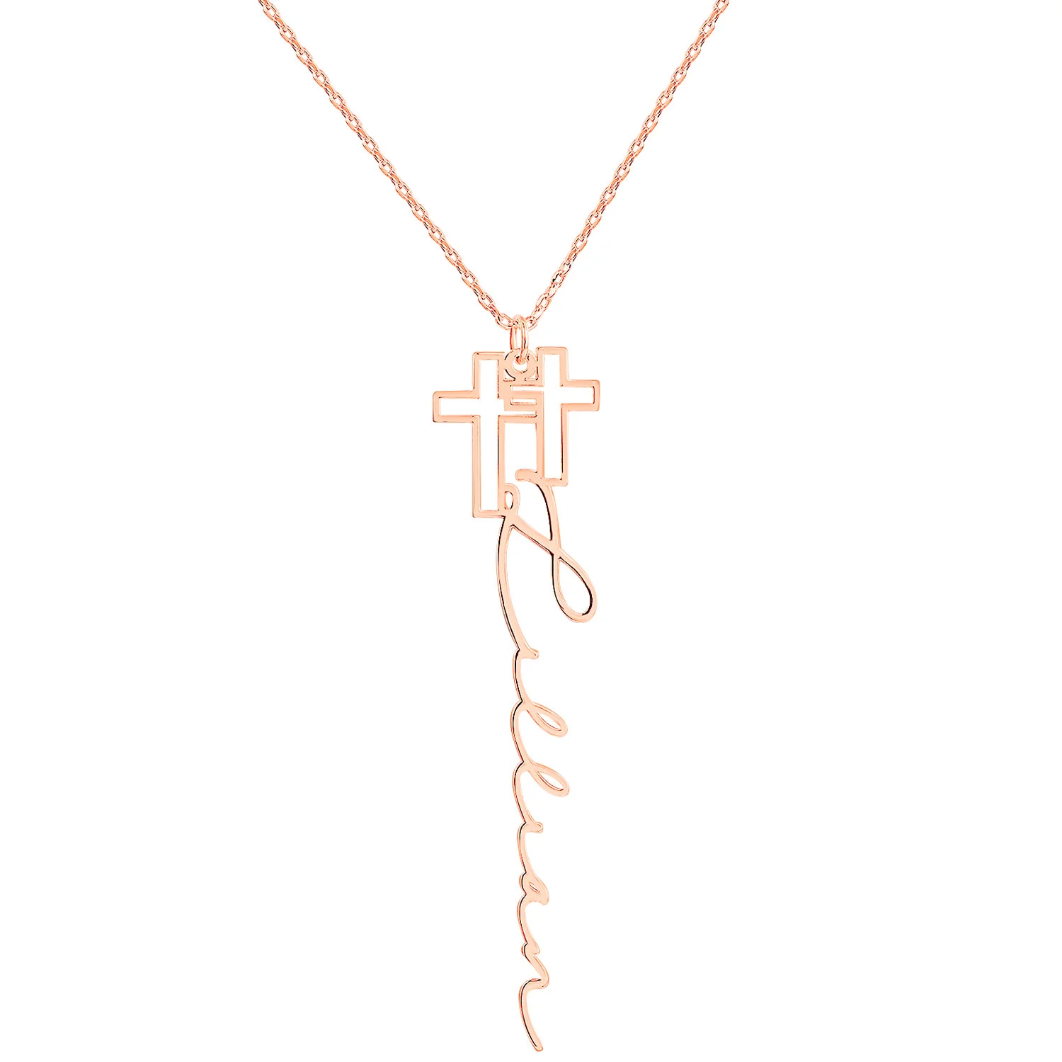 Sterling Silver Double Cross Vertical Name Necklace - Image 5