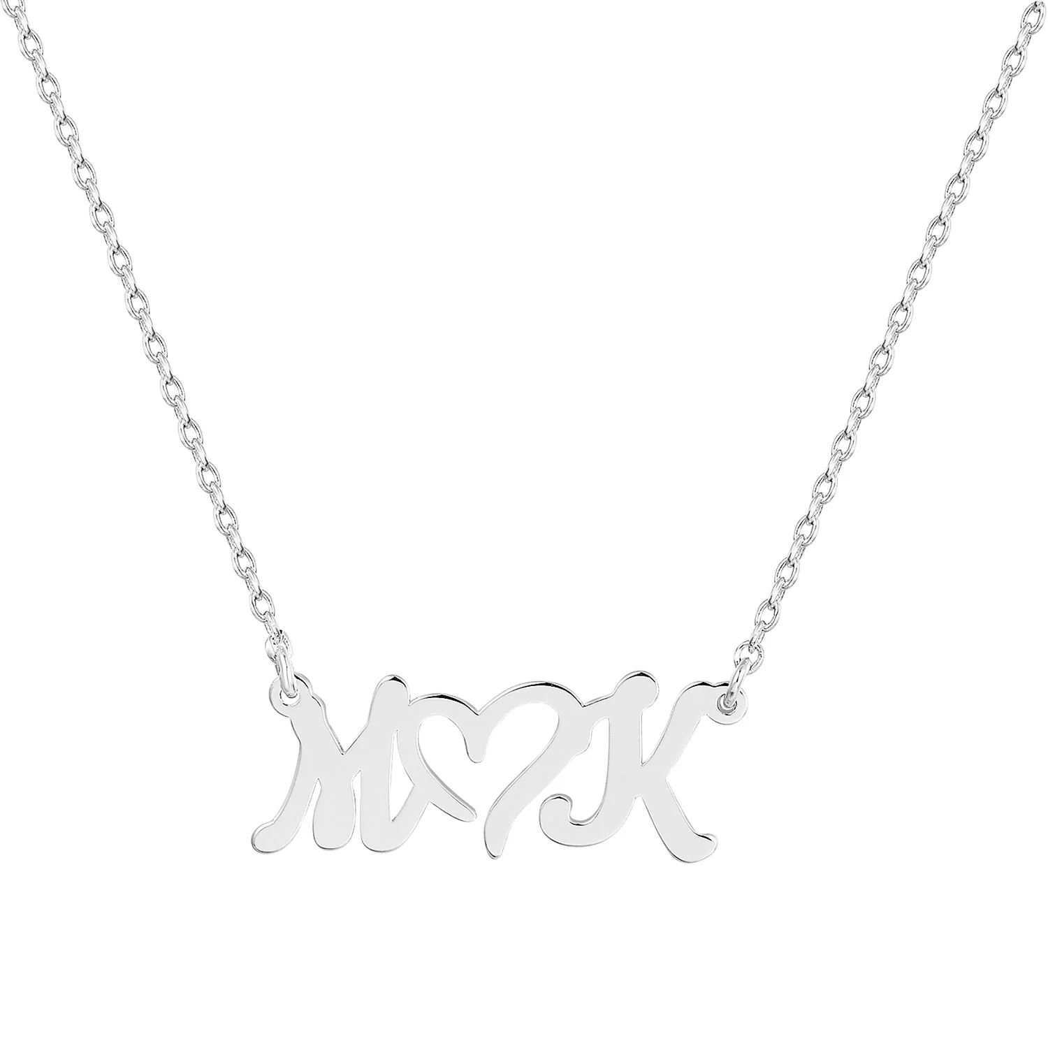 Sterling Silver Double Initials with Heart Pendant Necklace - Image 2
