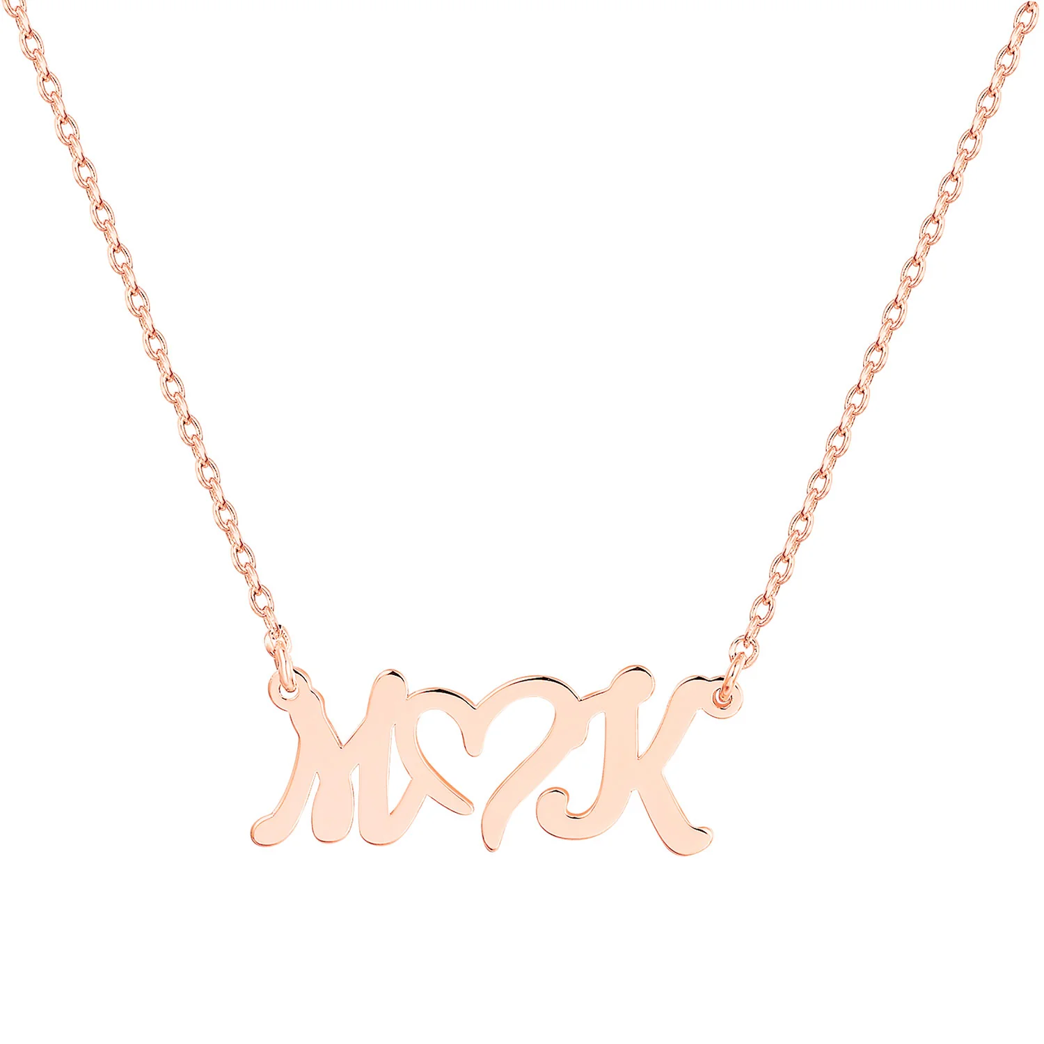Sterling Silver Double Initials with Heart Pendant Necklace - Image 5