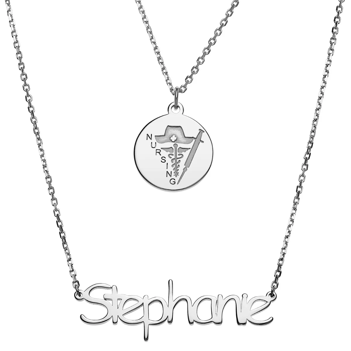 Sterling Silver Double Layered Name and Occupation Necklace - Image 3
