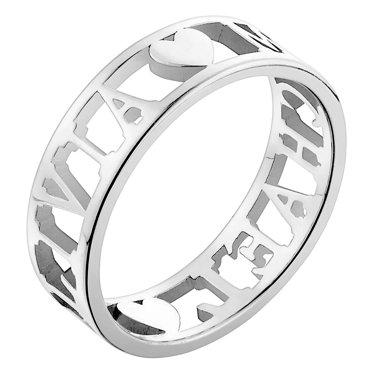 Sterling Silver Double Name with Hearts Band Ring - Image 2