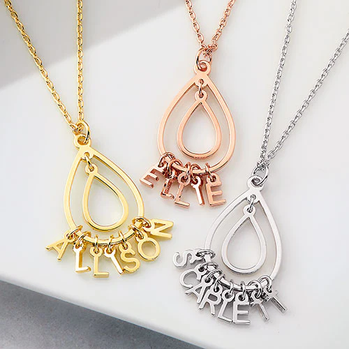 Sterling Silver Double Teardrop Dainty Name Pendant Necklace