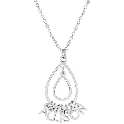 Sterling Silver Double Teardrop Dainty Name Pendant Necklace - Image 2