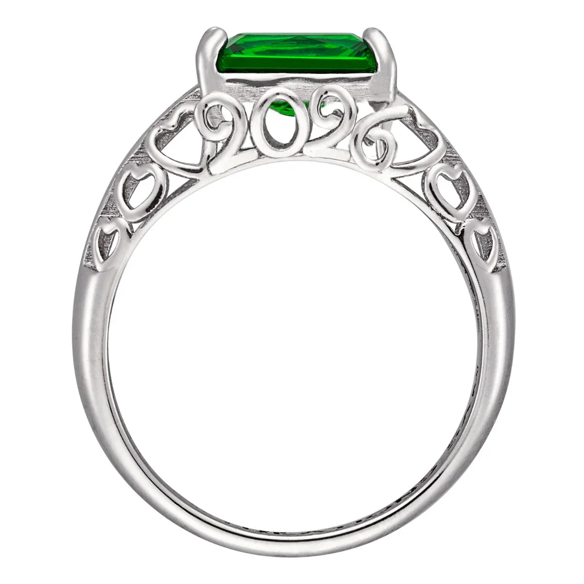 Sterling Silver Emerald-cut Birthstone Class Ring With Filigree Hidden Year - Image 2