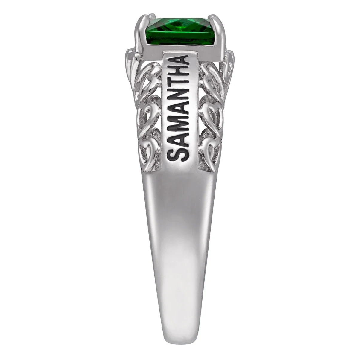 Sterling Silver Emerald-cut Birthstone Class Ring With Filigree Hidden Year - Image 4