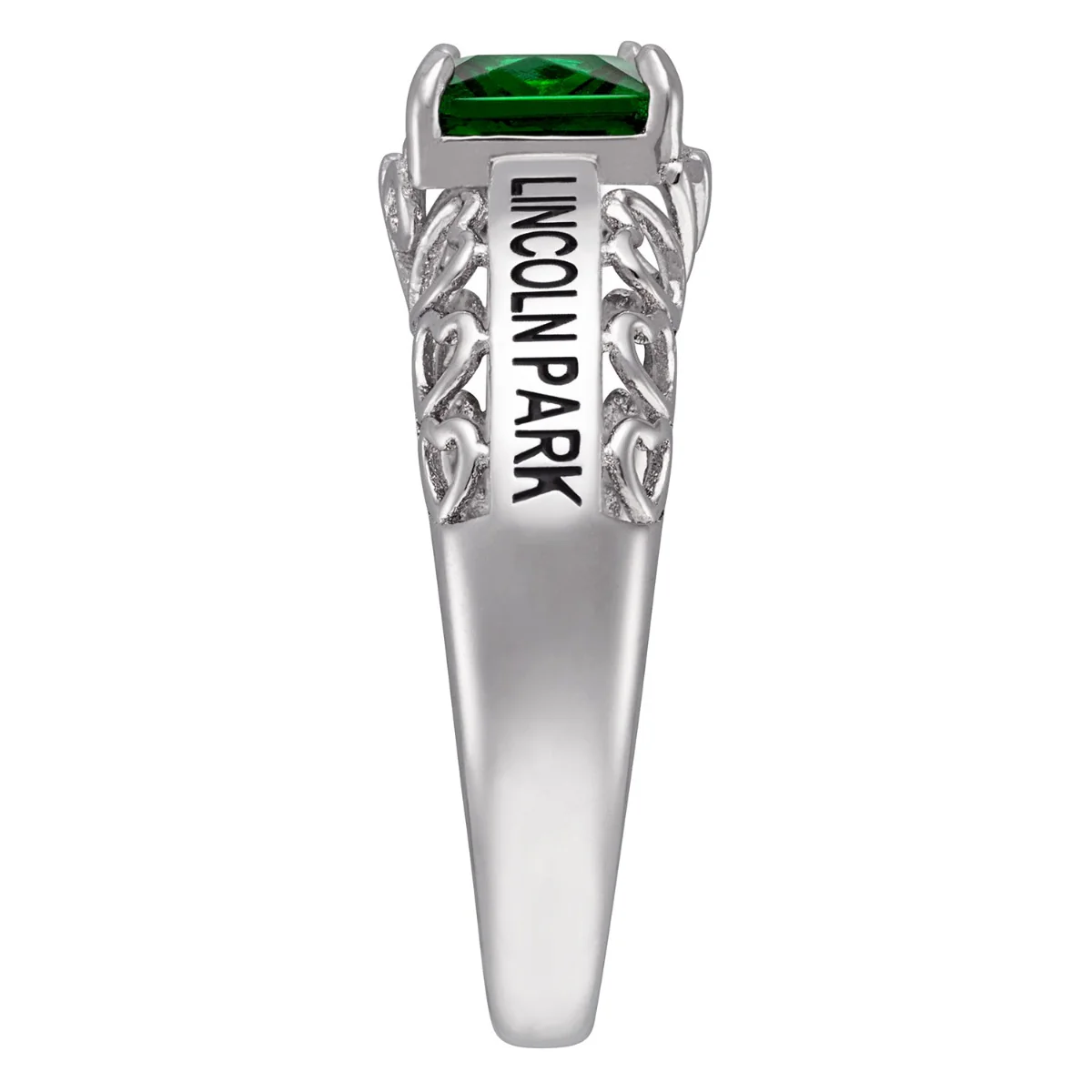 Sterling Silver Emerald-cut Birthstone Class Ring With Filigree Hidden Year - Image 5