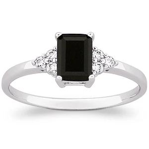 Sterling Silver Emerald-Cut Genuine Onyx & CZ Ring - Image 2