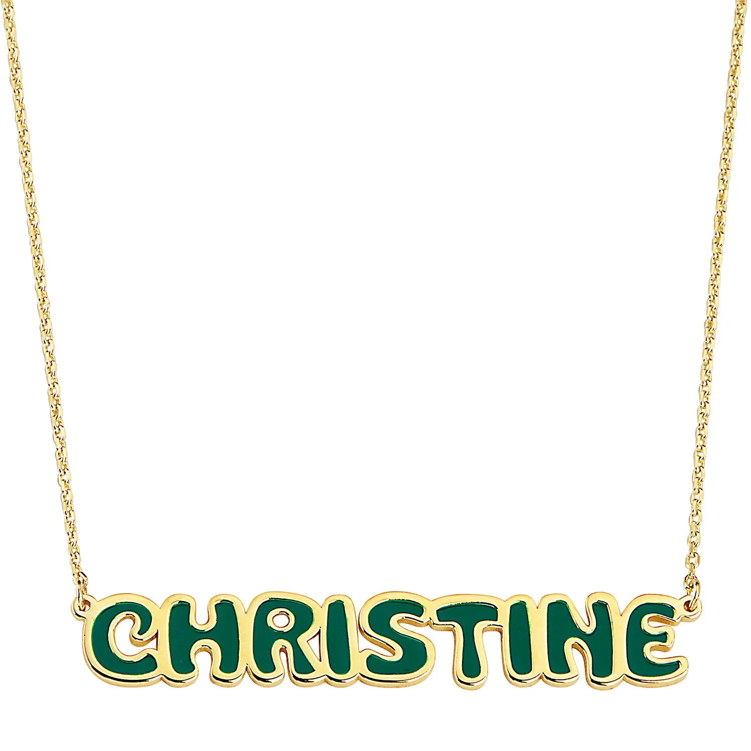 Sterling Silver Enamel Uppercase Bubble Name Plaque Necklace - Image 4