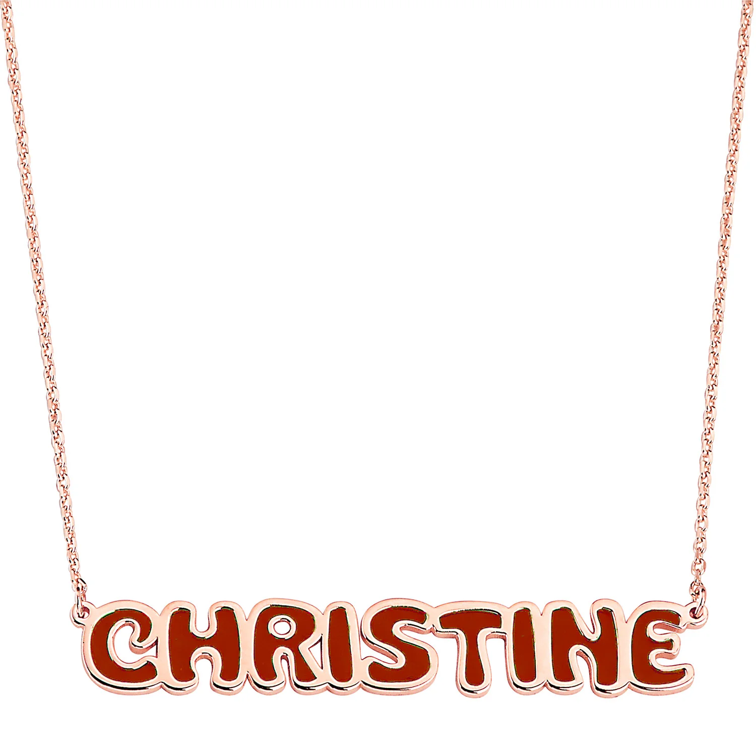 Sterling Silver Enamel Uppercase Bubble Name Plaque Necklace - Image 5