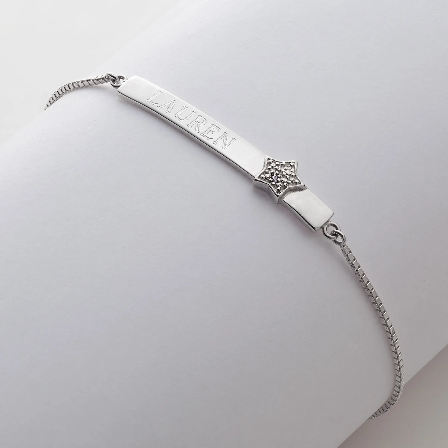 Sterling Silver Engravable Bar Adjustable Bracelet with Diamond Accent Star - Image 3
