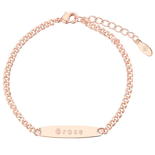 Sterling Silver Engraved Bar Curb Chain Bracelet - Image 6