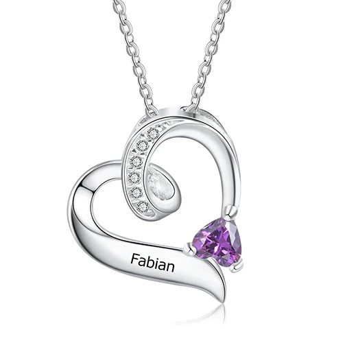Sterling Silver Engraved Birthstone and CZ Heart Necklace
