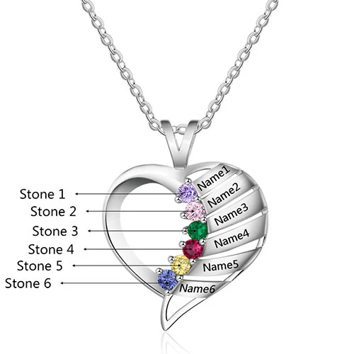 Sterling Silver Engraved Birthstone Heart Necklace - Image 5