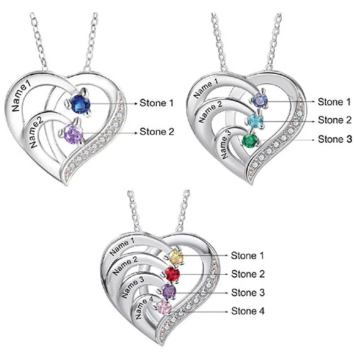Sterling Silver Engraved Birthstone Heart with CZ Necklace - Image 4
