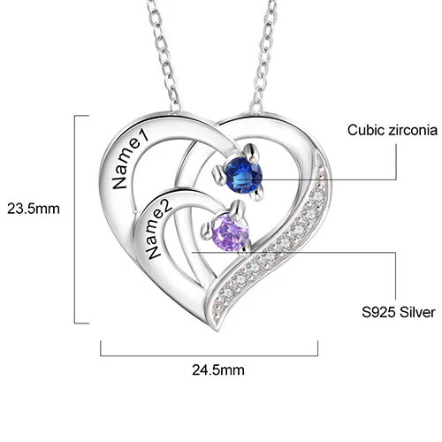 Sterling Silver Engraved Birthstone Heart with CZ Necklace - Image 7