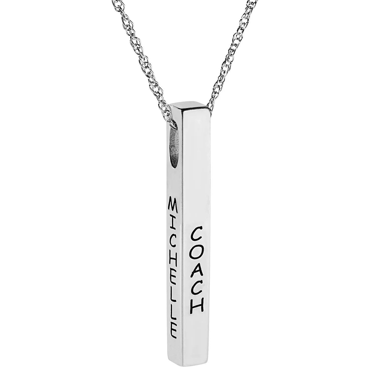 Sterling Silver Engraved Coach 4 Sided Bar Pendant