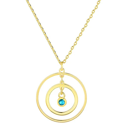 Sterling Silver Engraved Concentric Circles with Birthstone Pendant Necklace - Image 4
