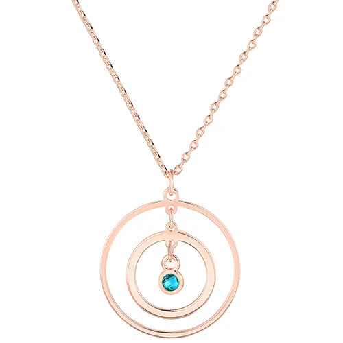 Sterling Silver Engraved Concentric Circles with Birthstone Pendant Necklace - Image 5