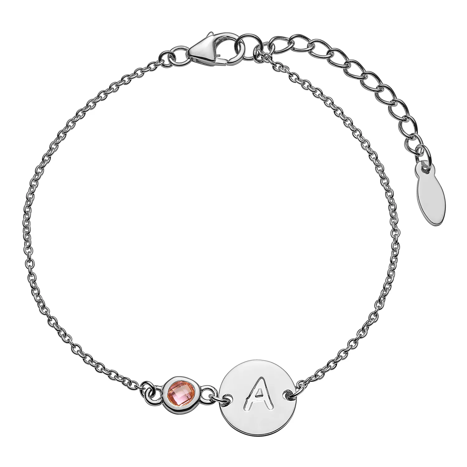 Sterling Silver Engraved Disc and Birthstone Station Bracelet