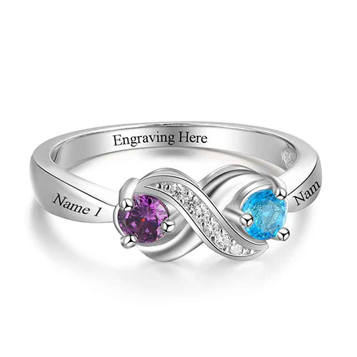 Sterling Silver Engraved Double Birthstone Infinity CZ Ring - Image 3