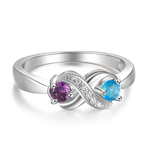 Sterling Silver Engraved Double Birthstone Infinity CZ Ring - Image 4