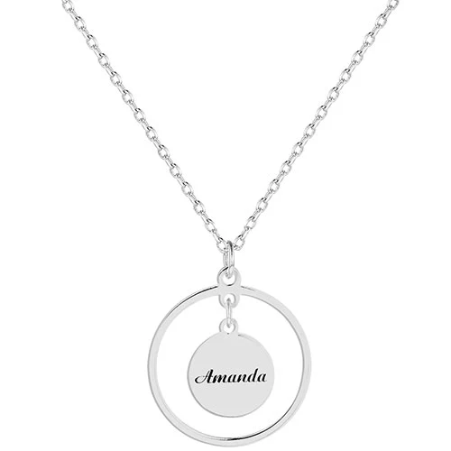 Sterling Silver Engraved Double Circle Pendant Necklace - Image 2
