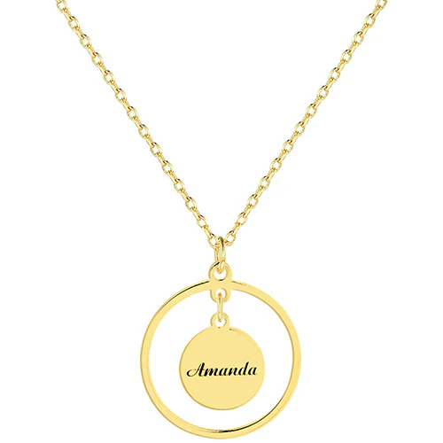 Sterling Silver Engraved Double Circle Pendant Necklace - Image 3
