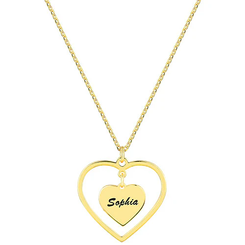 Sterling Silver Engraved Double Heart Pendant Necklace - Image 3