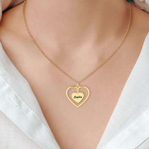 Sterling Silver Engraved Double Heart Pendant Necklace - Image 4