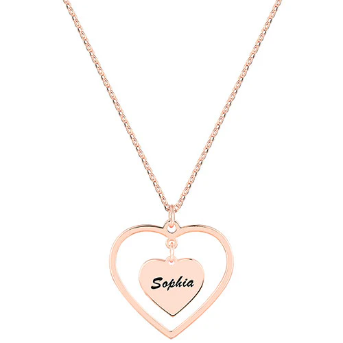 Sterling Silver Engraved Double Heart Pendant Necklace - Image 5