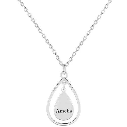 Sterling Silver Engraved Double Teardrop Pendant Necklace - Image 2