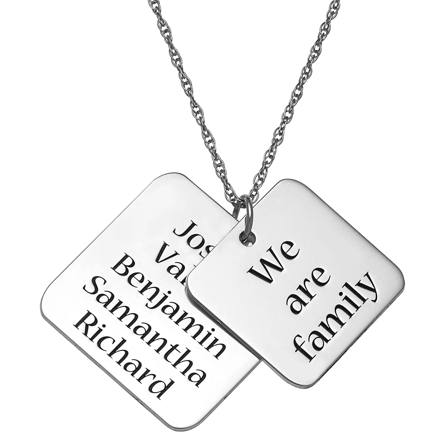 Sterling Silver Engraved Family Names Layered Necklace - Image 2