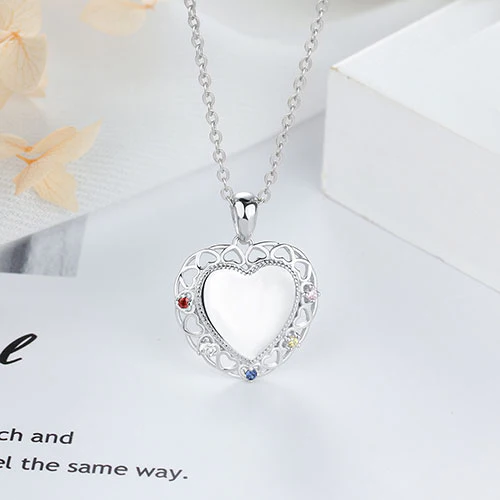 Sterling Silver Engraved Filigree Birthstone Heart Necklace - Image 2
