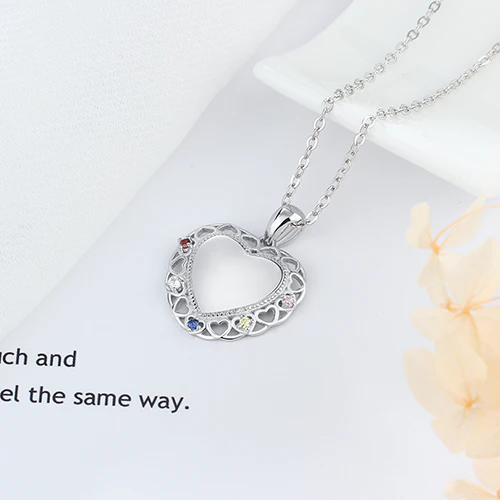 Sterling Silver Engraved Filigree Birthstone Heart Necklace - Image 3
