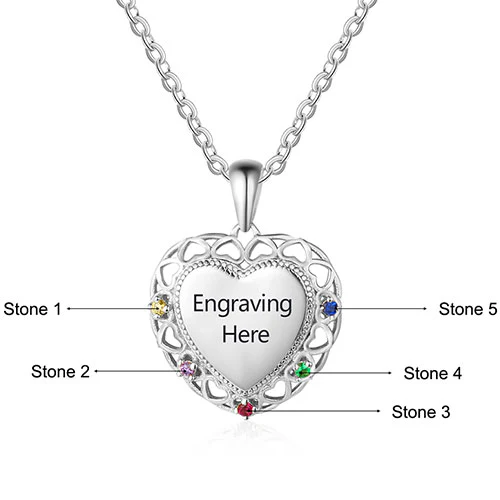 Sterling Silver Engraved Filigree Birthstone Heart Necklace - Image 4