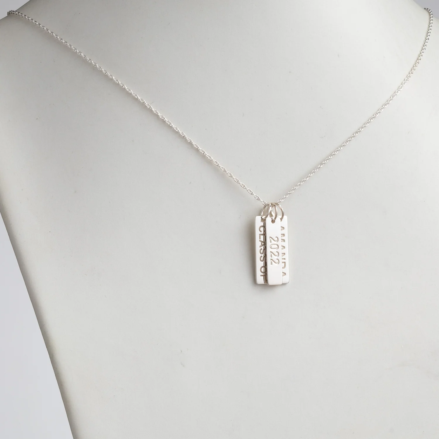 Sterling Silver Engraved Graduation 3 Tag Necklace - Image 2