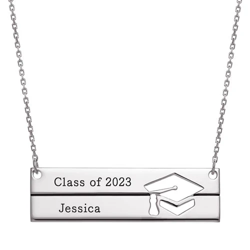 Sterling Silver Engraved Graduation Bar Necklace