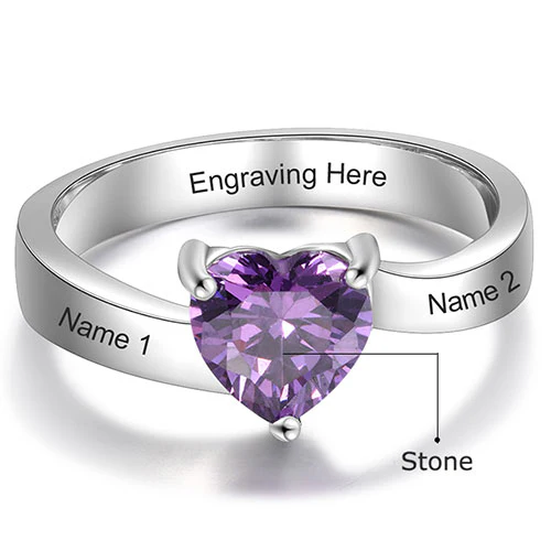 Sterling Silver Engraved Heart Birthstone Ring - Image 4