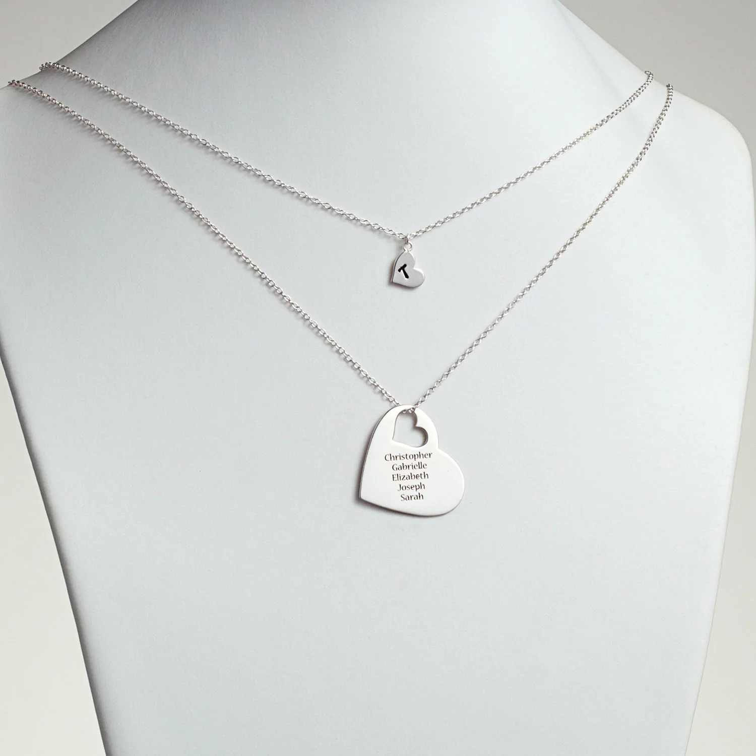 Sterling Silver Engraved Heart Cutout 2-pc Necklace Set - Image 4