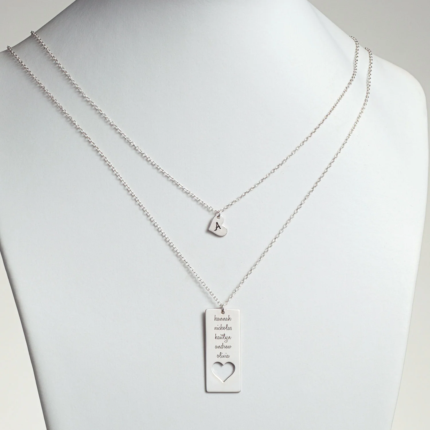 Sterling Silver Engraved Heart Cutout 2-pc Necklace Set - Image 4