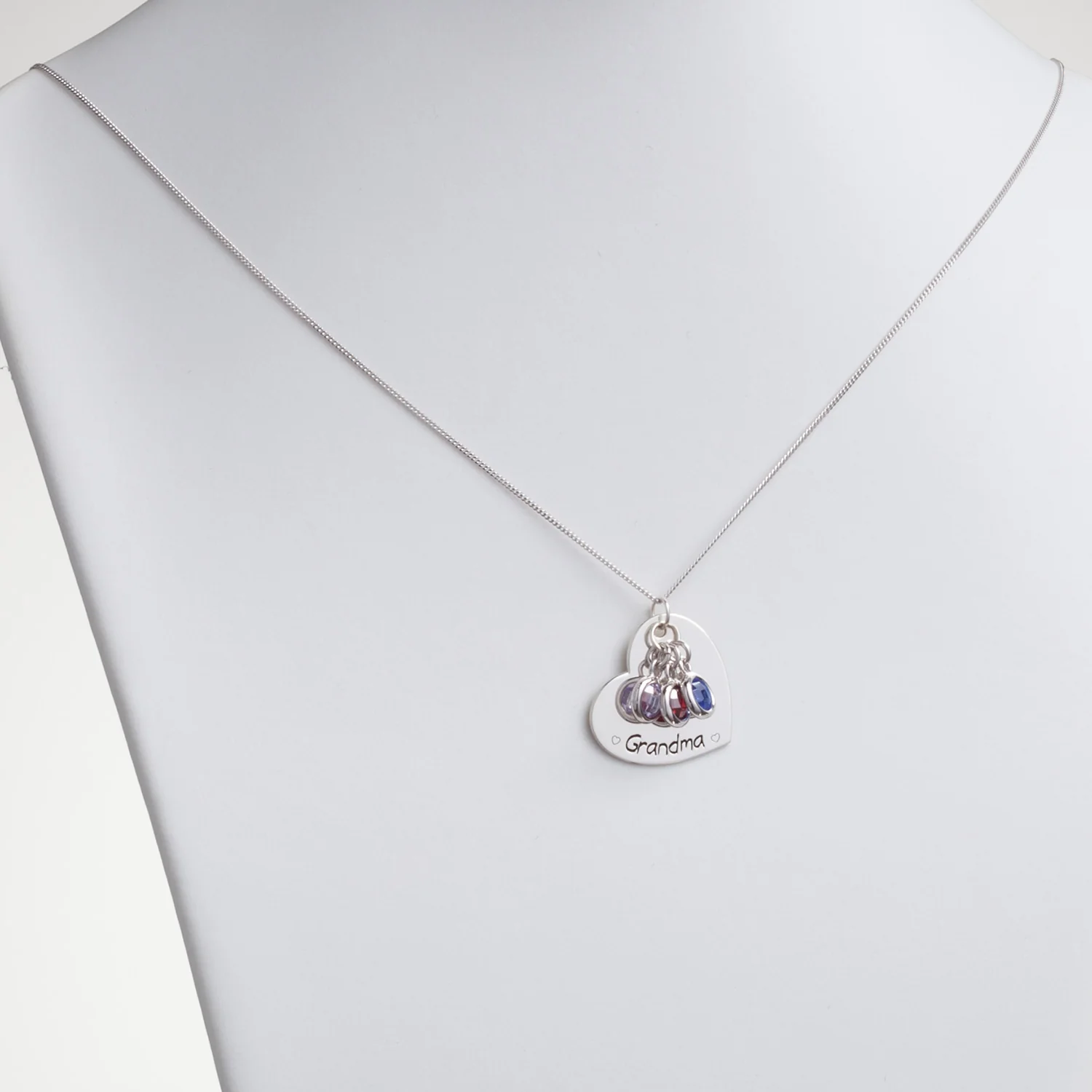 Sterling Silver Engraved Heart with Birthstones Pendant - Image 3