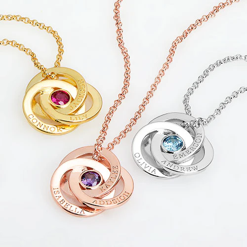 Sterling Silver Engraved Interlocking Circles with Center BS Necklace